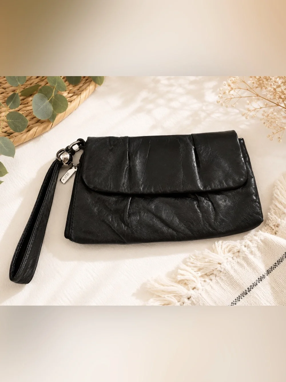 Hobo Black  Fold-Over Clutch Bag